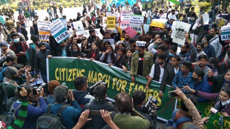 Hundreds of Students, Youth, Workers and Citizens Come Out in Delhi to Join Citizens’ March in Support of the Farmers Struggle