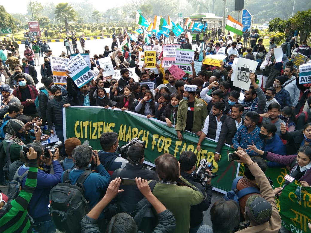 Hundreds of Students, Youth, Workers and Citizens Come Out in Delhi to Join Citizens’ March in Support of the Farmers Struggle